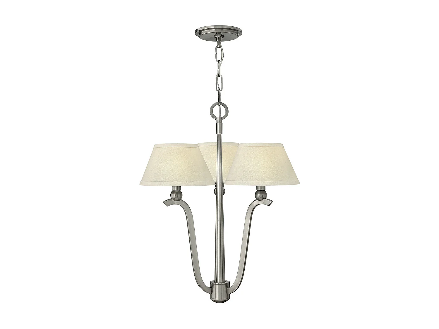 3-armige Pendelleuchte mit Schirm 3x E14 Nickel gebürstet Lampada a sospensione a 3 bracci con paralume 3x E14 nichel spazzolato