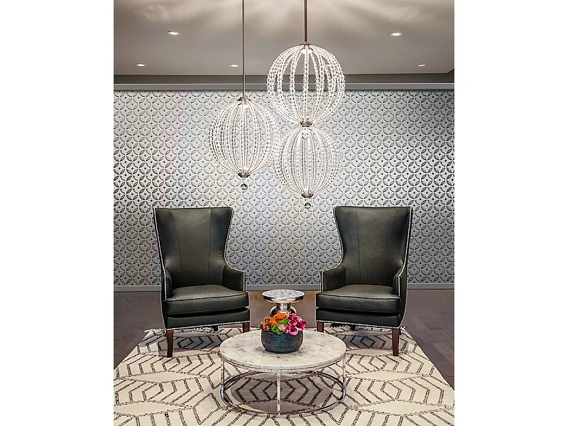 Elstead Oberlin LED 2 Ljus Medium Sfäriskt Tak Pendel Satin Nickel