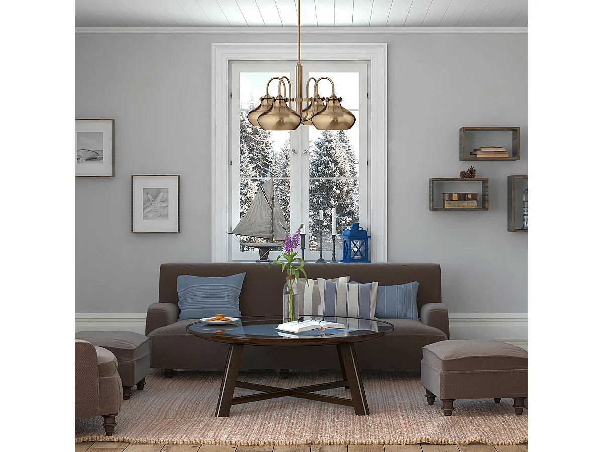 Elstead Hinkley Congress Pendelljus Multi Arm Dome Shades 4x E27 Borstad Caramel