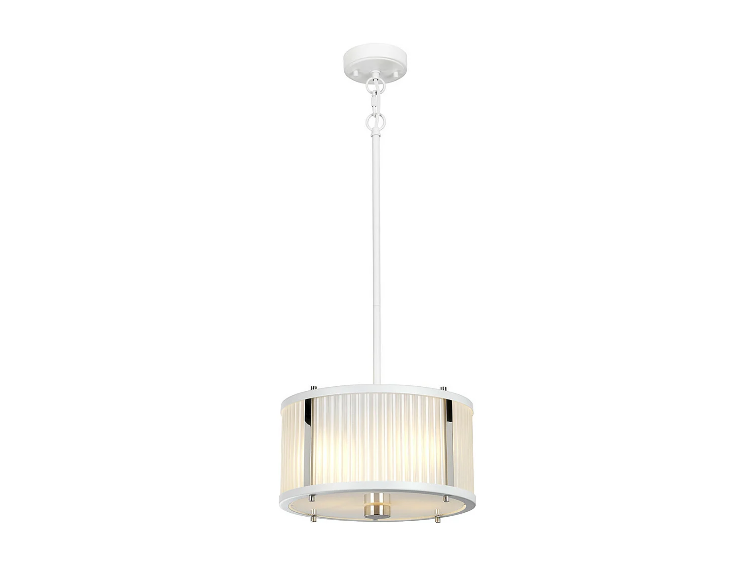 Suspension cylindrique à 2 ampoules Corona, nickel poli blanc, verre givré