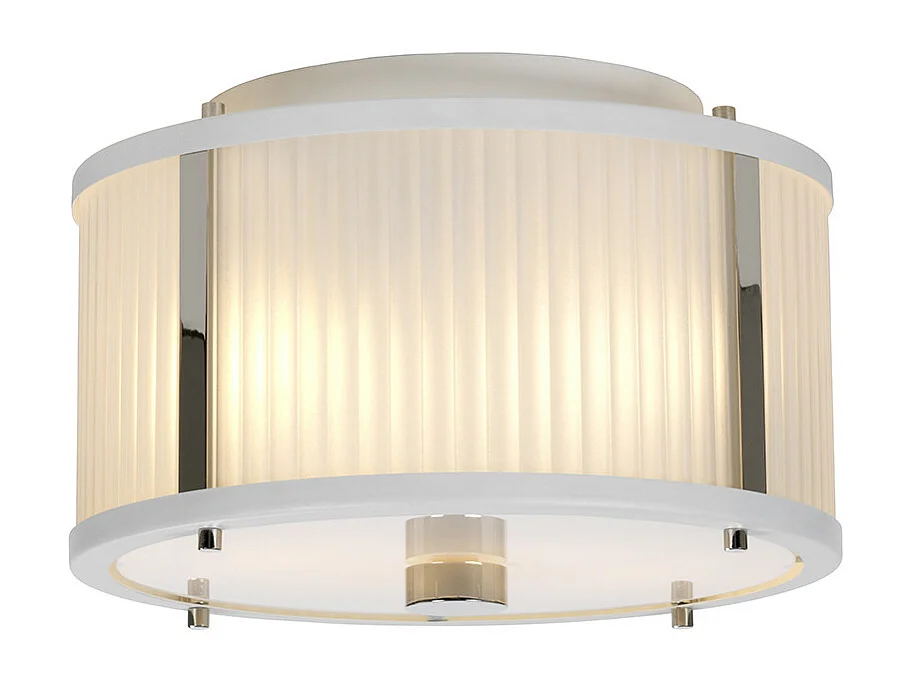 Suspension cylindrique à 2 ampoules Corona, nickel poli blanc, verre givré