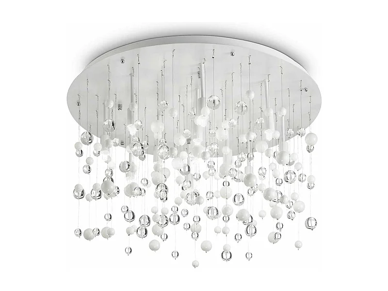 Ideal Lux Neve - Lampadario a sospensione semi-filo con 15 bolle di vetro extra large bianche, G9