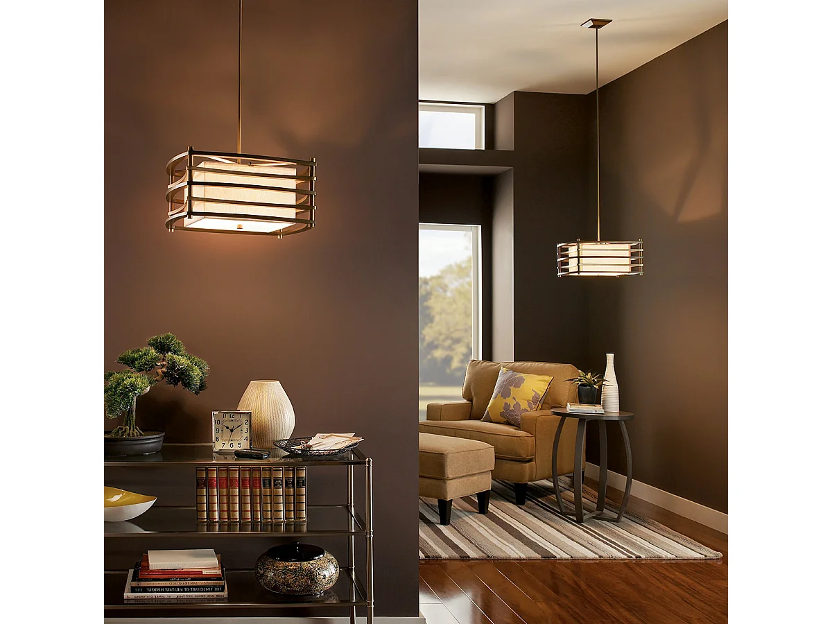 Elstead Moxie - 2 leichte kleine Deckenanhänger Bar Bronze, Beige, E27