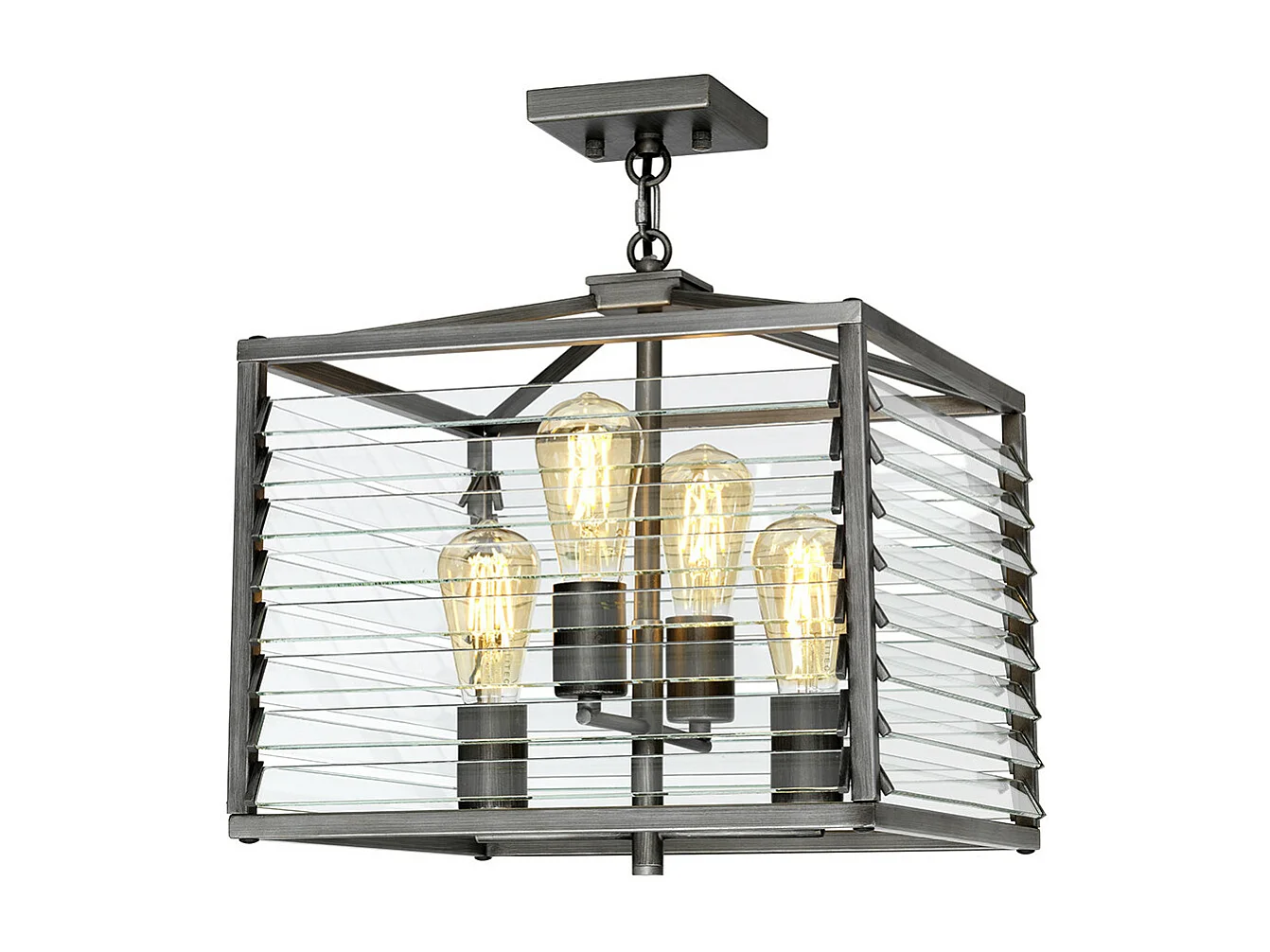 Louvre 4-flammige Pendelleuchte Gunmetal-Lackierung