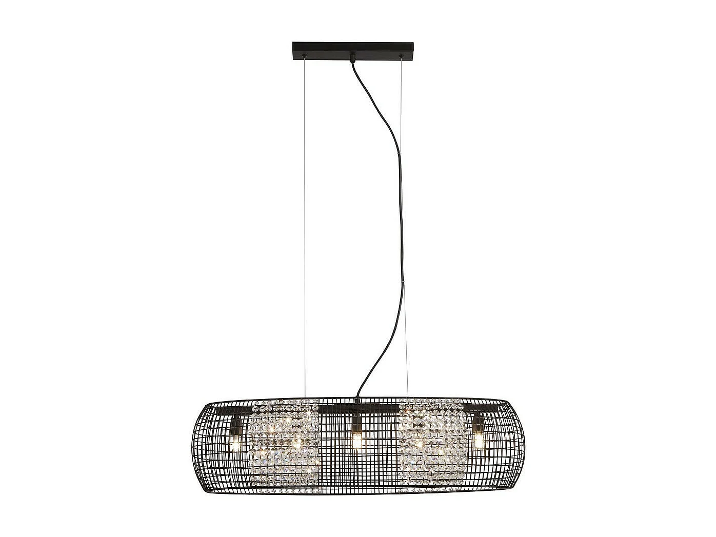 Searchlight CAGE - Sospensione ovale nera a 5 luci con pannelli in cristallo
