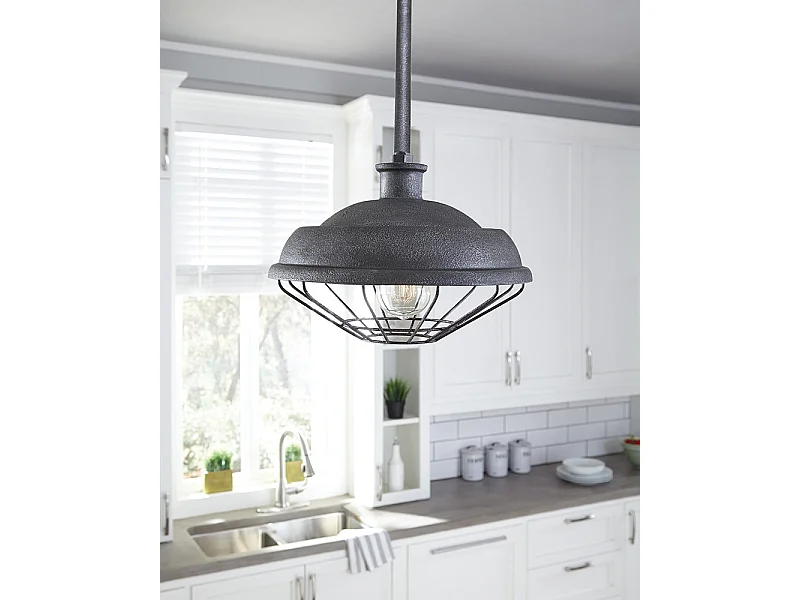 Elstead Lennex - 1 heller Deckenanhänger aus grauem Metall, E27