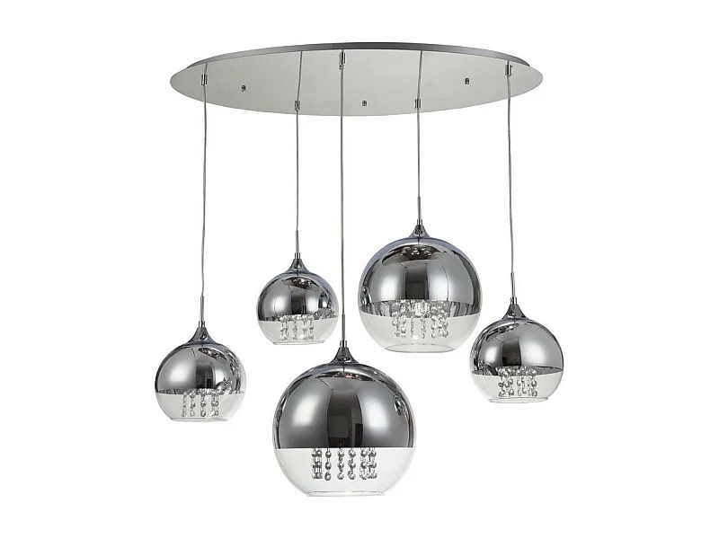 Fermi Lámpara Colgante de Techo Cluster Níquel y Cristal, 5 Luces, E27
