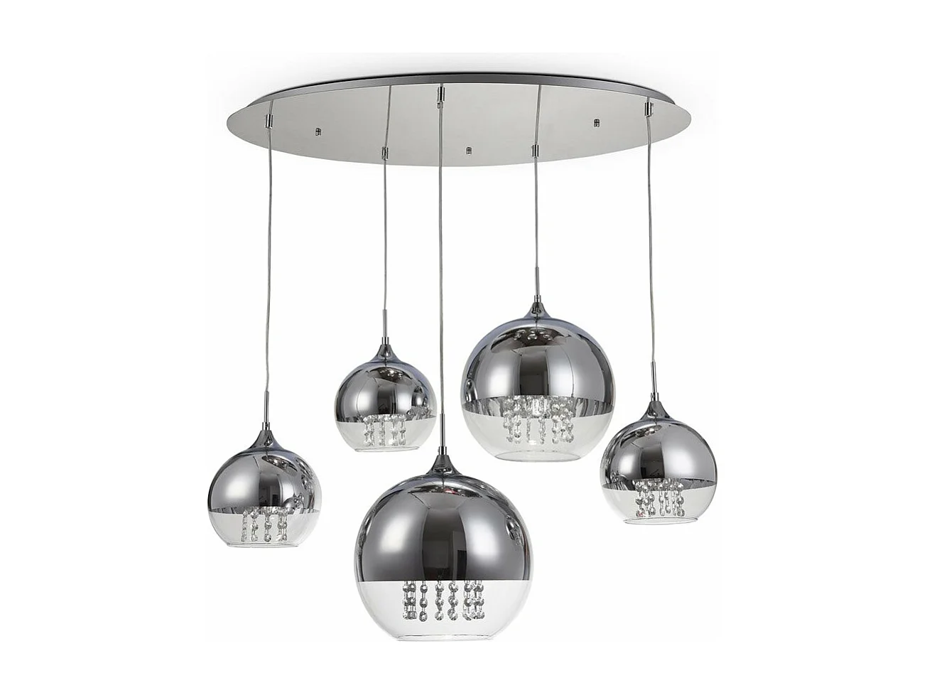 Fermi Lámpara Colgante de Techo Cluster Níquel y Cristal, 5 Luces, E27