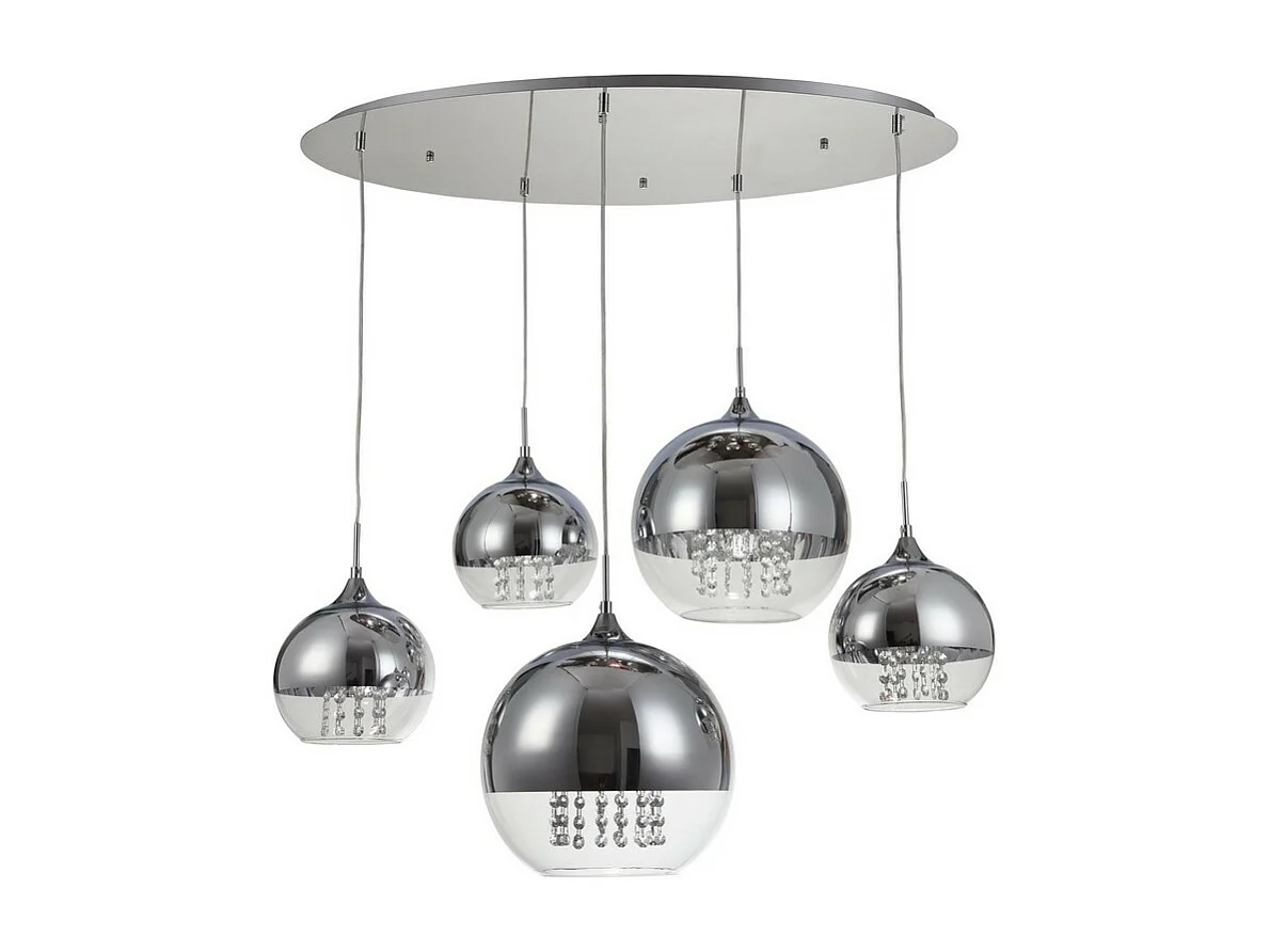 Fermi Cluster-Deckenpendelleuchte Nickel & Kristall, 5-flammig, E27