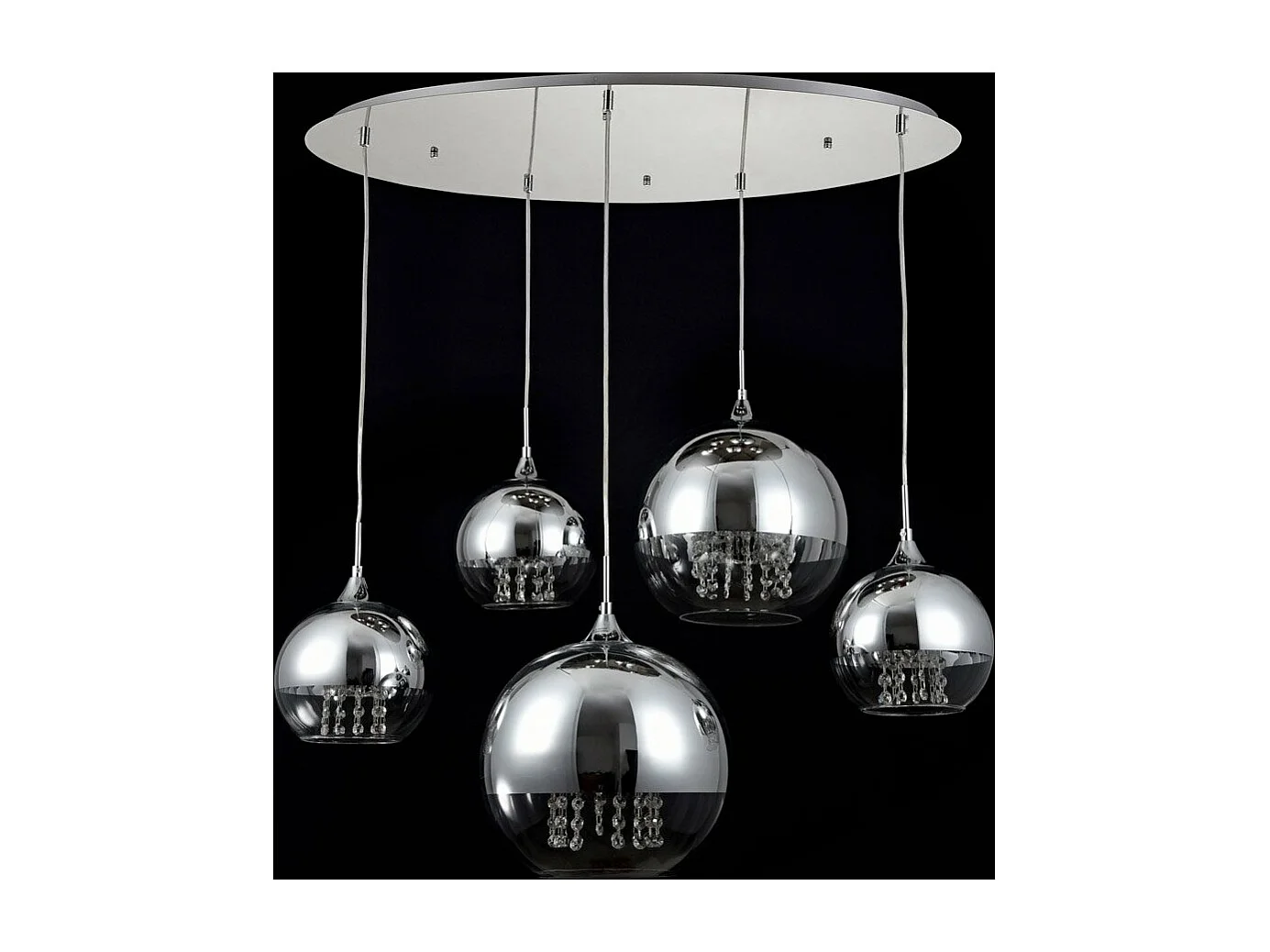 Fermi Cluster-Deckenpendelleuchte Nickel & Kristall, 5-flammig, E27