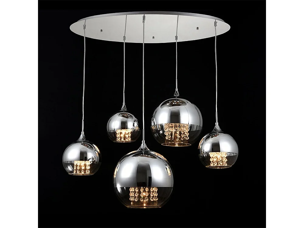 Fermi Cluster-Deckenpendelleuchte Nickel & Kristall, 5-flammig, E27