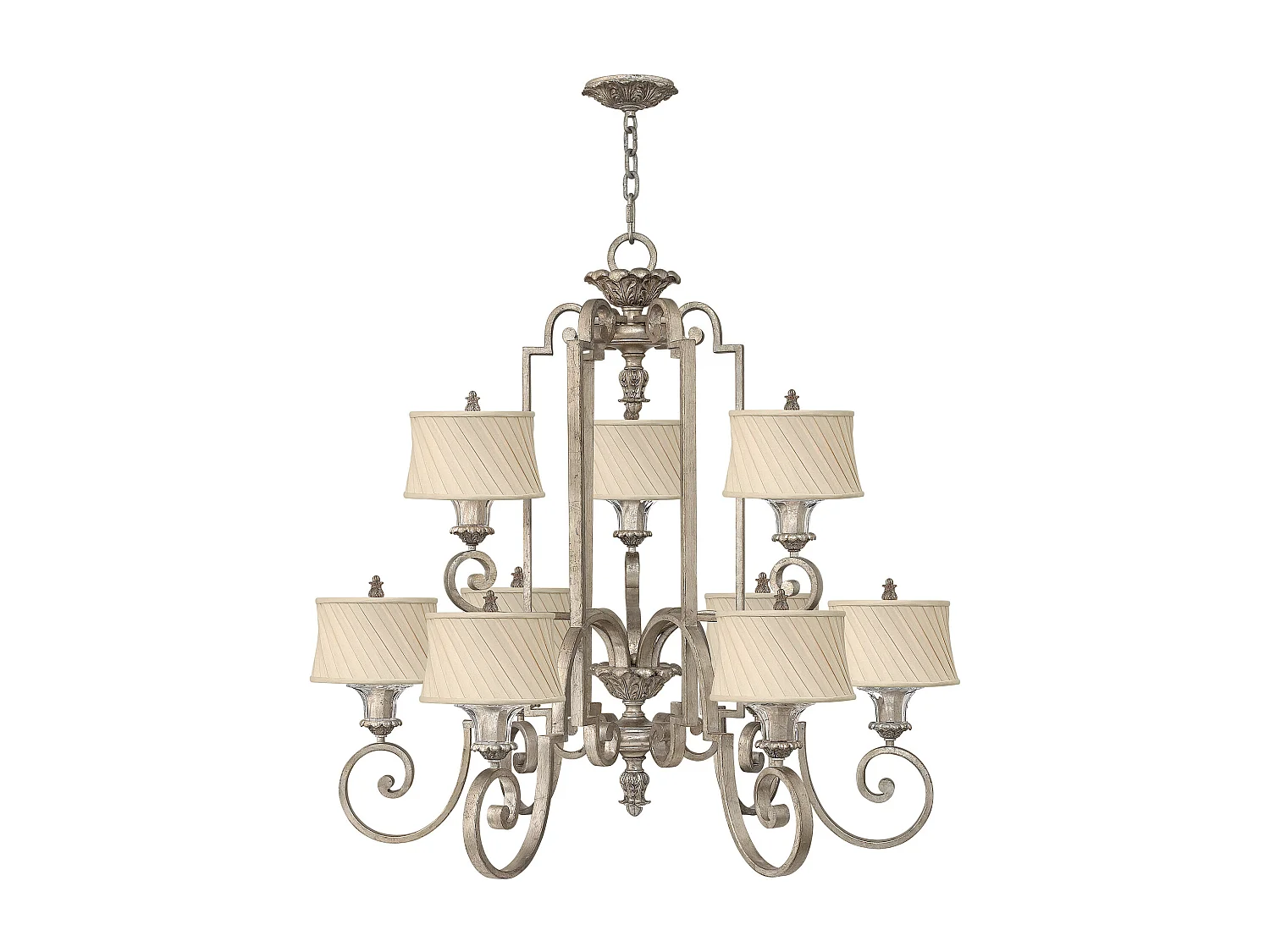 Elstead Kingsley Lustre à 9 ampoules au fini feuille d'argent, E27