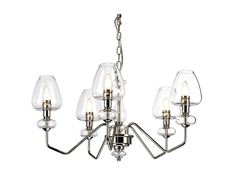 Armand 5 ljus ljuskrona, polerad nickel, glasskärm