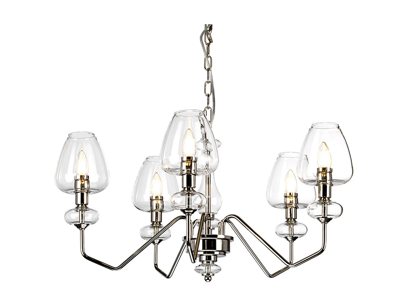 Armand 5 ljus ljuskrona, polerad nickel, glasskärm