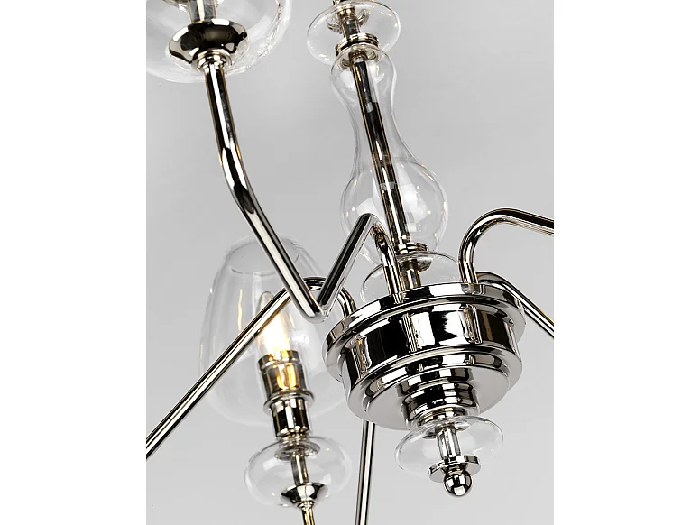 Armand 5 ljus ljuskrona, polerad nickel, glasskärm
