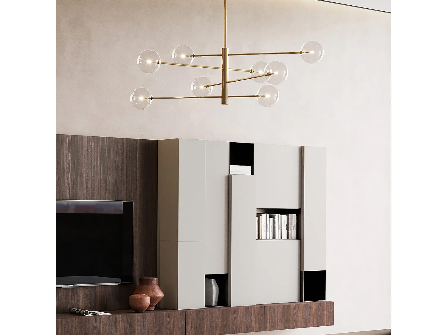 Ideal Lux EQUINOXE Plafonnier suspendu à 8 bras multiples avec abat-jour ambre