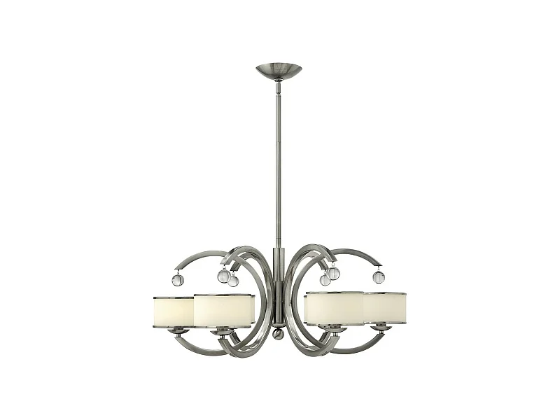 Pendelleuchte Multi Arm mit Schirm 6x E14 Helles Nickel gebürstet Pendente Multi Braccio con Paralume 6x E14 Nichel Spazzolato Chiaro