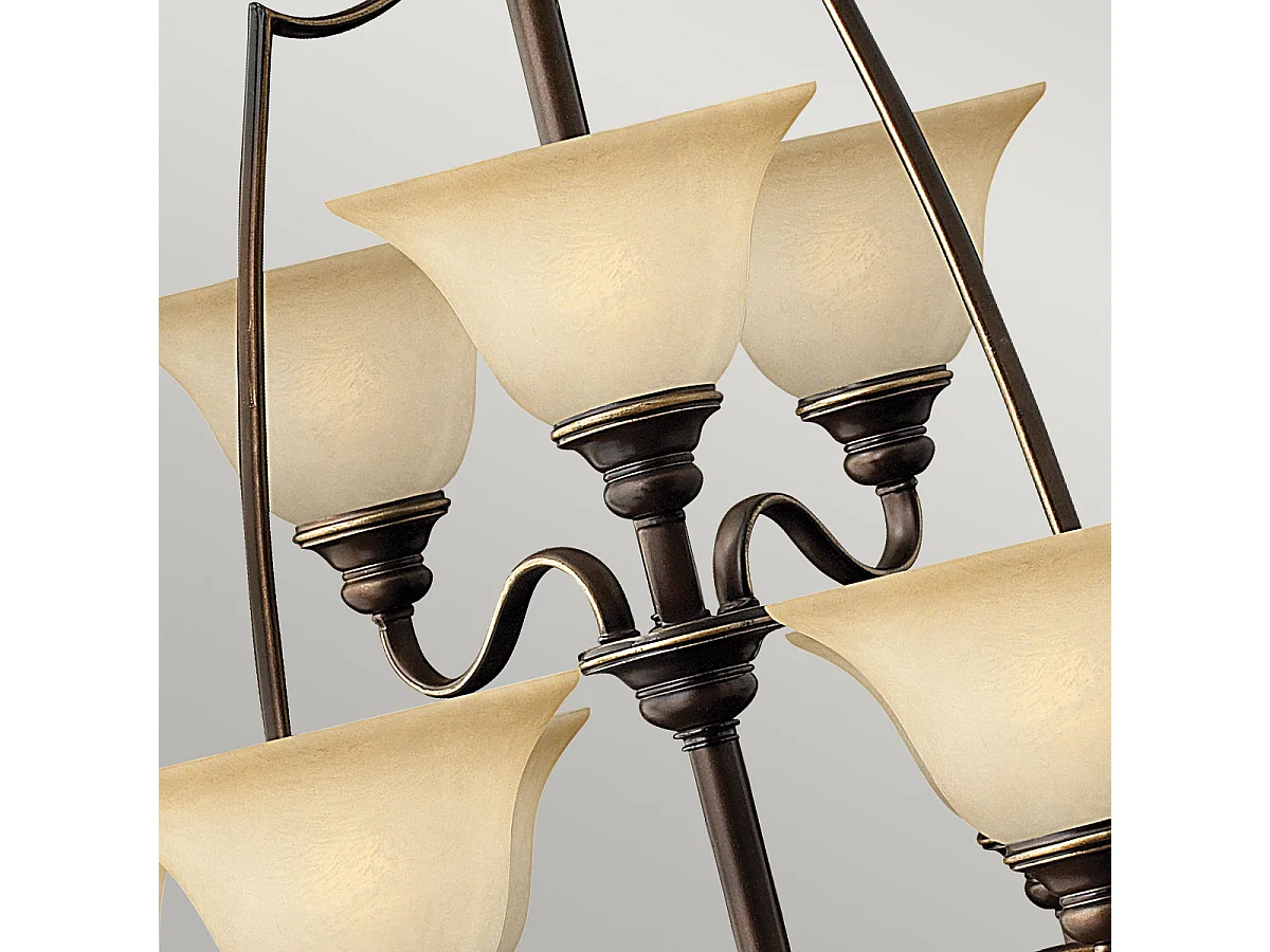 Elstead Cello - Lampadario a 15 luci bronzo antico, con paralumi in vetro