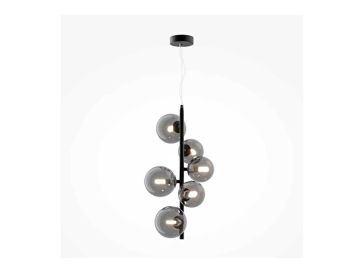 Maytoni Dallas Moderne 6-flammige Stab-Pendel-Deckenleuchte schwarz, rauchiger Schirm, G9