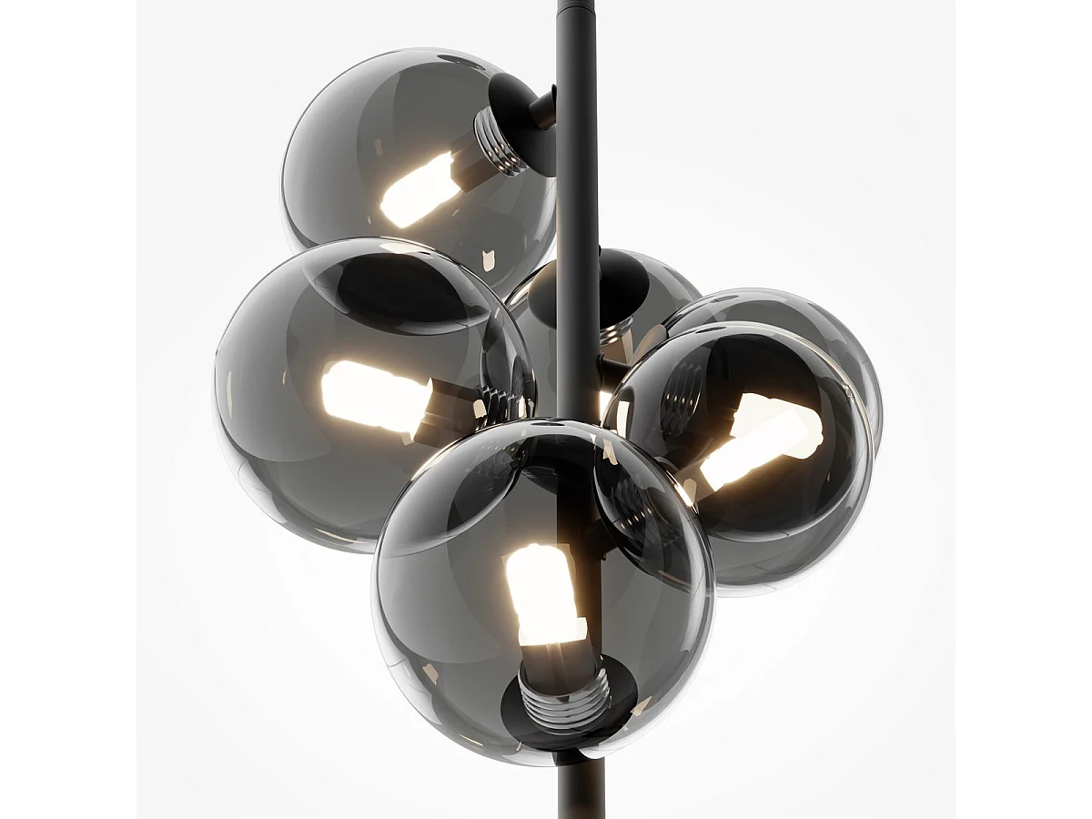 Maytoni Dallas Plafoniera moderna a sospensione a 6 barre luminose nera, paralume fumé, G9