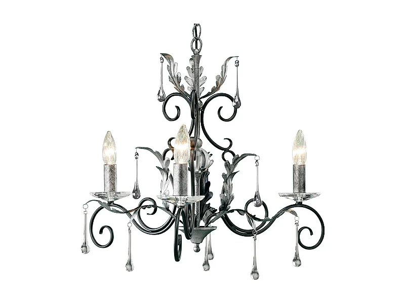 Elstead Amarilli Ljuskrona 3 ljussvart, silverblommiga bladdesign , E14