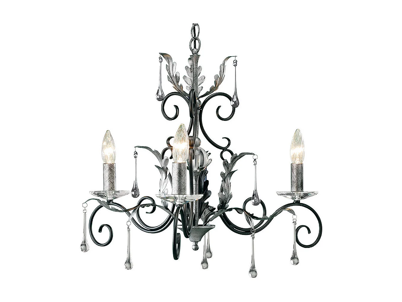 Elstead Amarilli - Lampadario 3 Luci Nero, Design Foglie Floreali Argento, E14