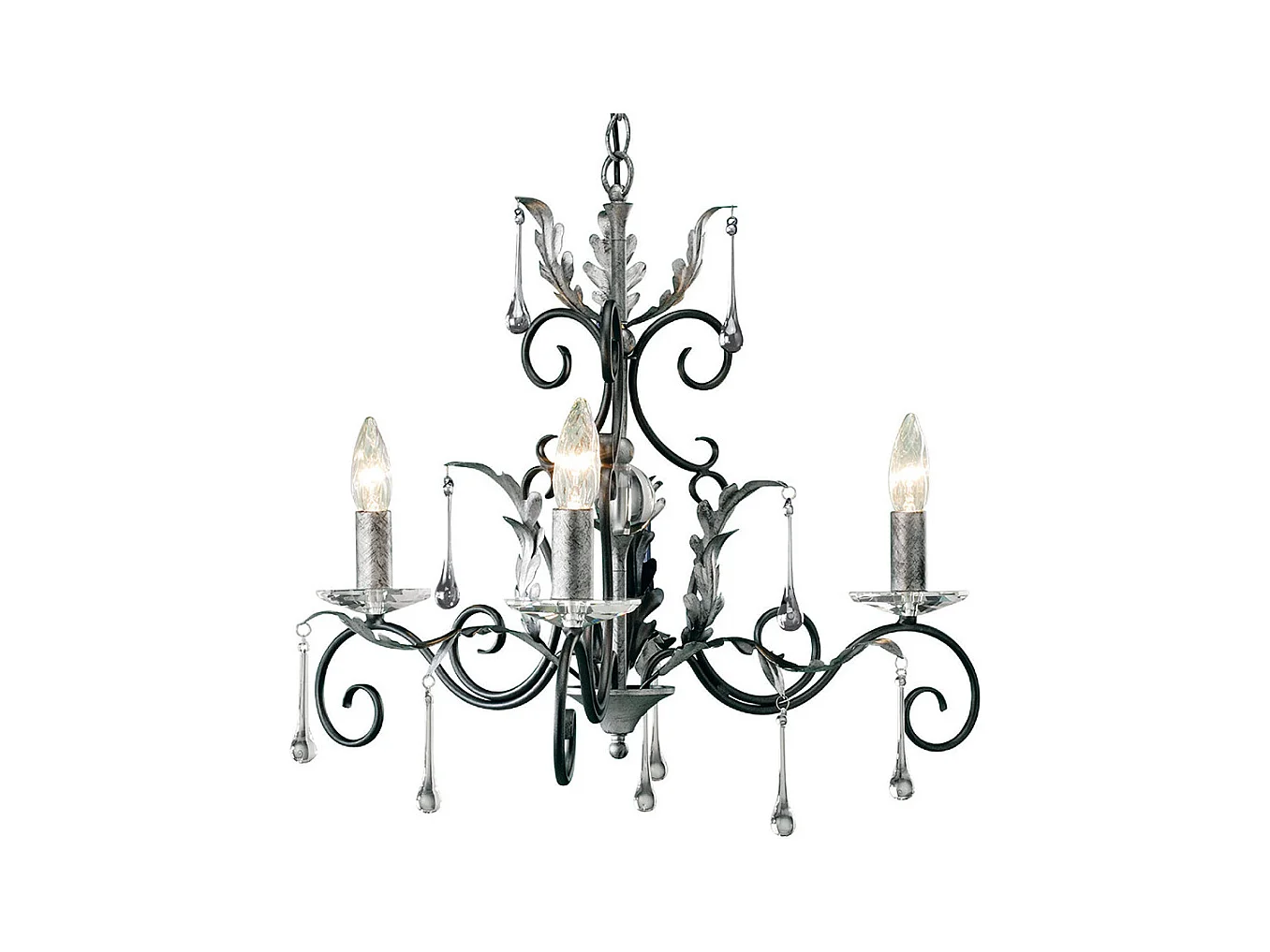 Elstead Amarilli Lustre 3 Lumières Noir, Design Feuilles Florales Argentées, E14