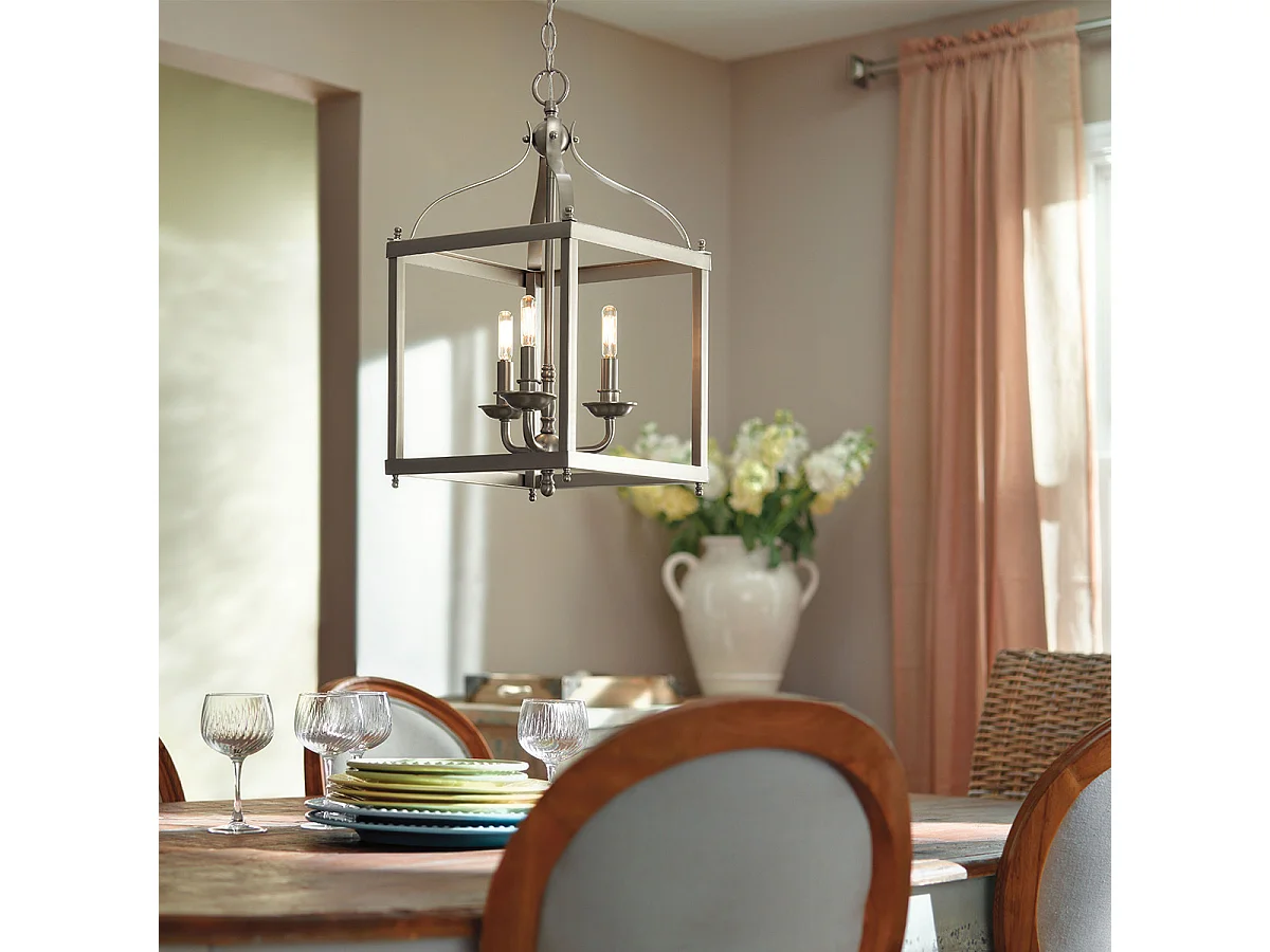 Elstead Larkin - Sospensione a soffitto a 3 luci medie nichel spazzolato, E14