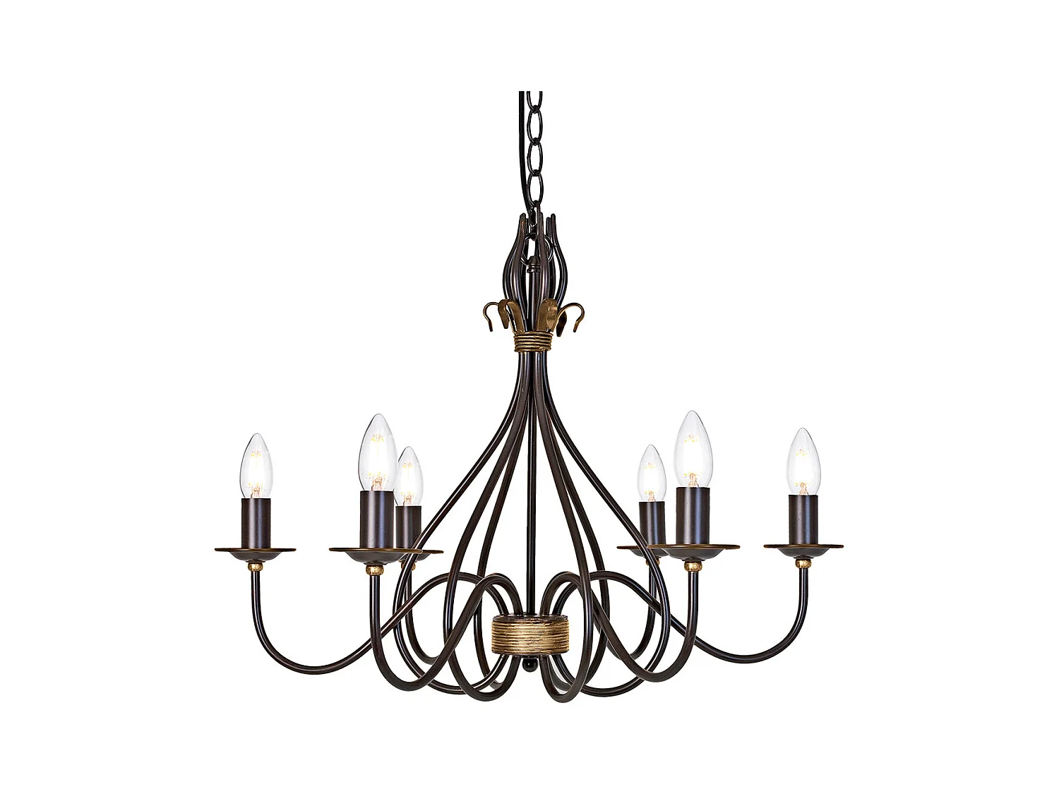 Elstead Windermere - Lampadario a 6 luci Ruggine, Finitura Oro, E14