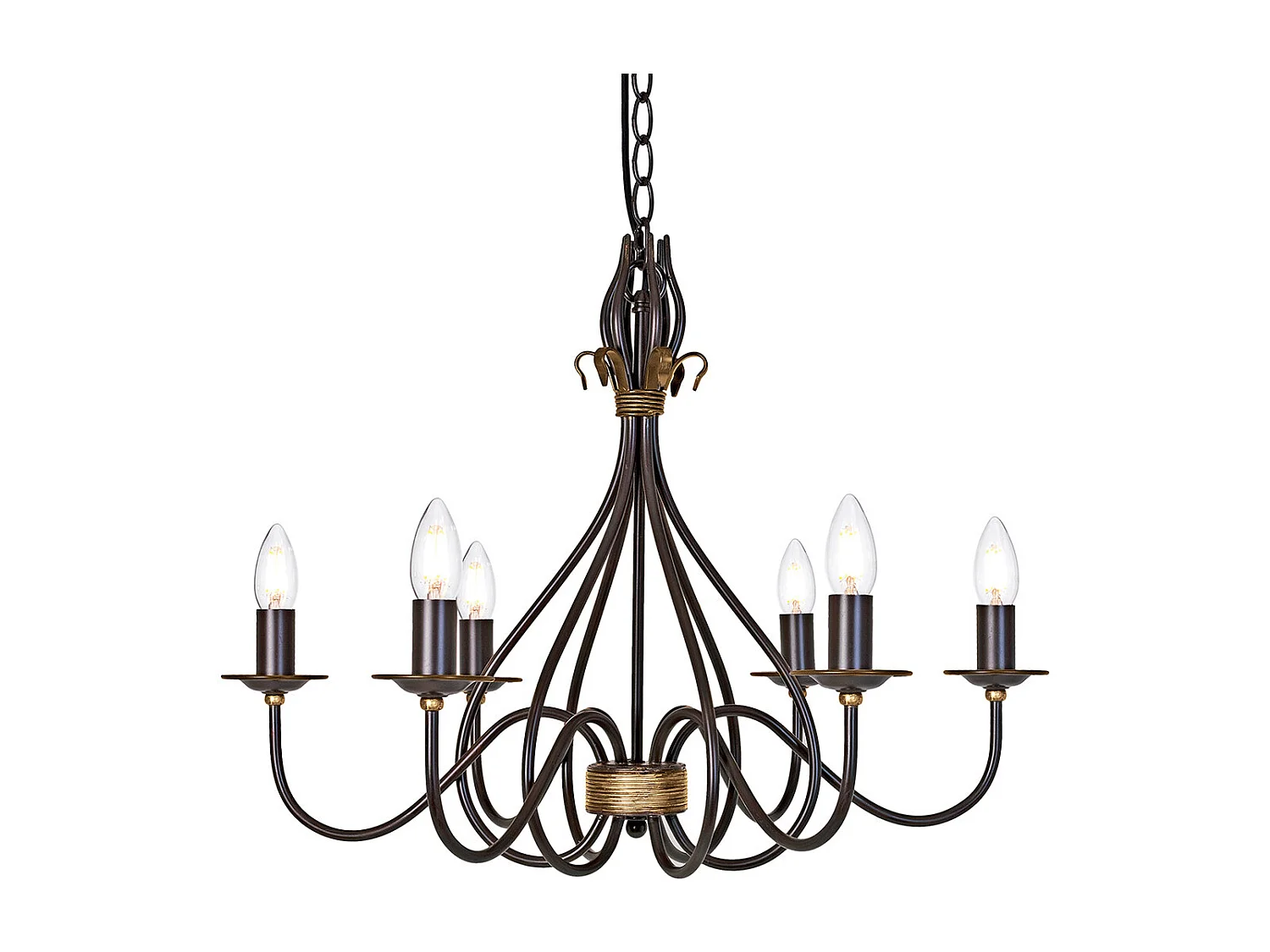 Elstead Windermere - Lampadario a 6 luci Ruggine, Finitura Oro, E14