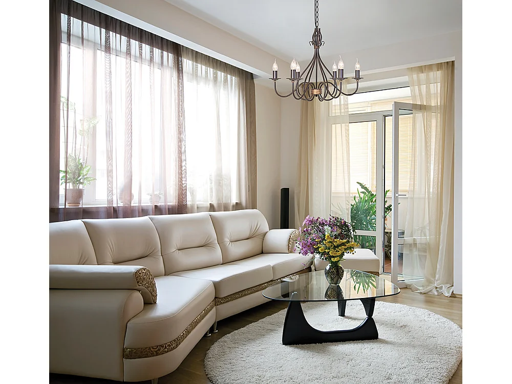 Elstead Windermere - Lampadario a 6 luci Ruggine, Finitura Oro, E14