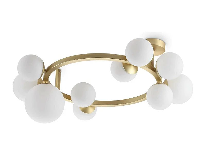 Ideal Lux PERLAGE Lámpara de techo con forma de globo, 10 luces, latón, pantalla de cristal blanco