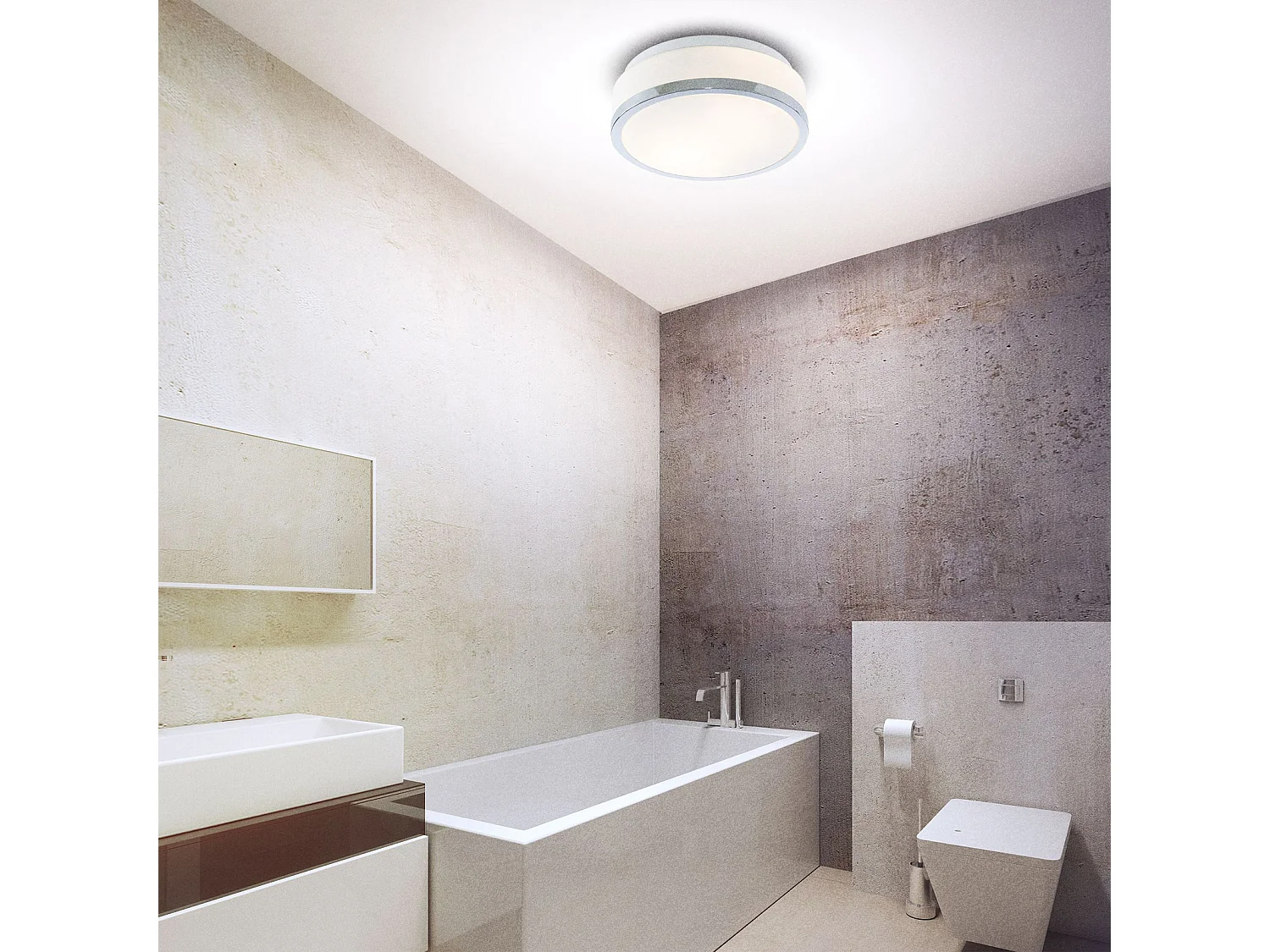Searchlicht Discs - Badezimmer Flush 2 Lichtdecke Chrom, Opal IP44, E27