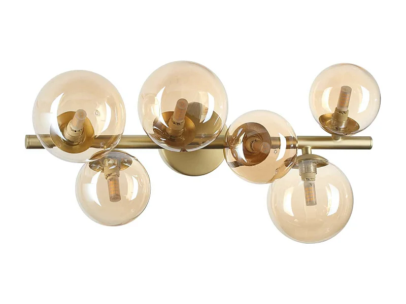 Ideal Lux PERLAGE 6-flammige Kugel-Deckenleuchte aus Messing, bernsteinfarbener Glasschirm