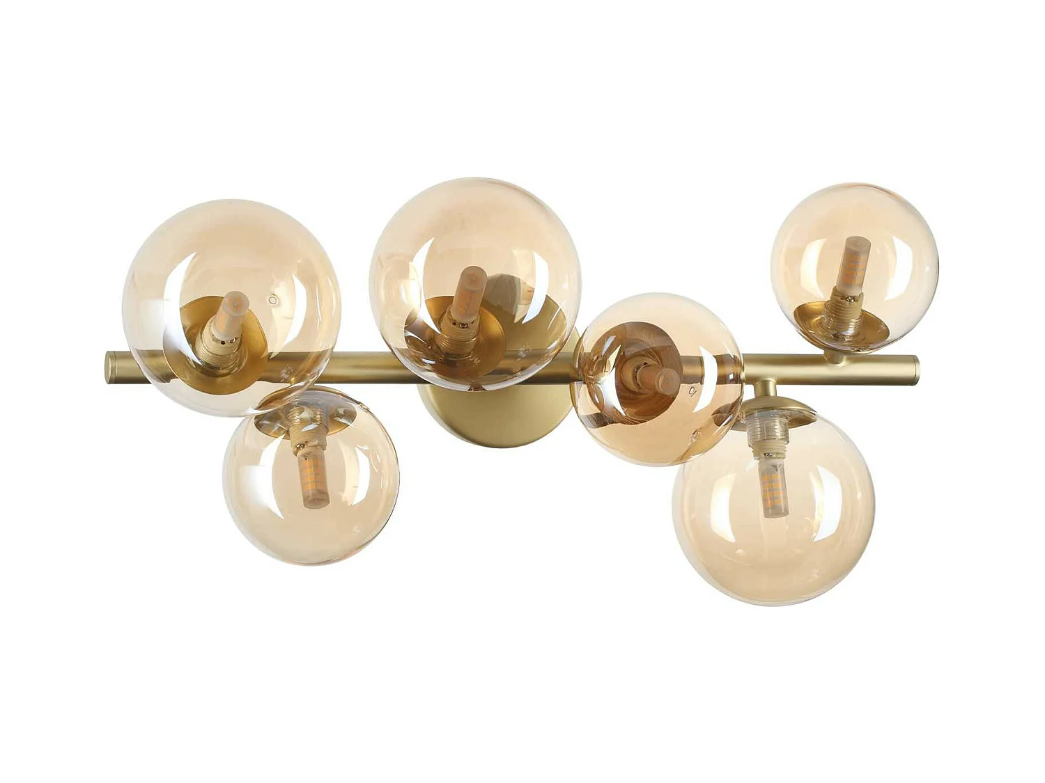Ideal Lux PERLAGE Plafonnier globe à 6 lumières en laiton, abat-jour en verre ambré
