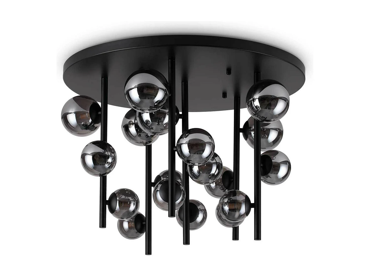 Ideal Lux PERLAGE Plafoniera Globe a 18 luci nera, paralume grigio fumo