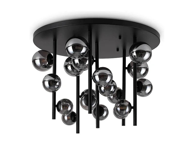 Ideal Lux PERLAGE Plafoniera Globe a 18 luci nera, paralume grigio fumo