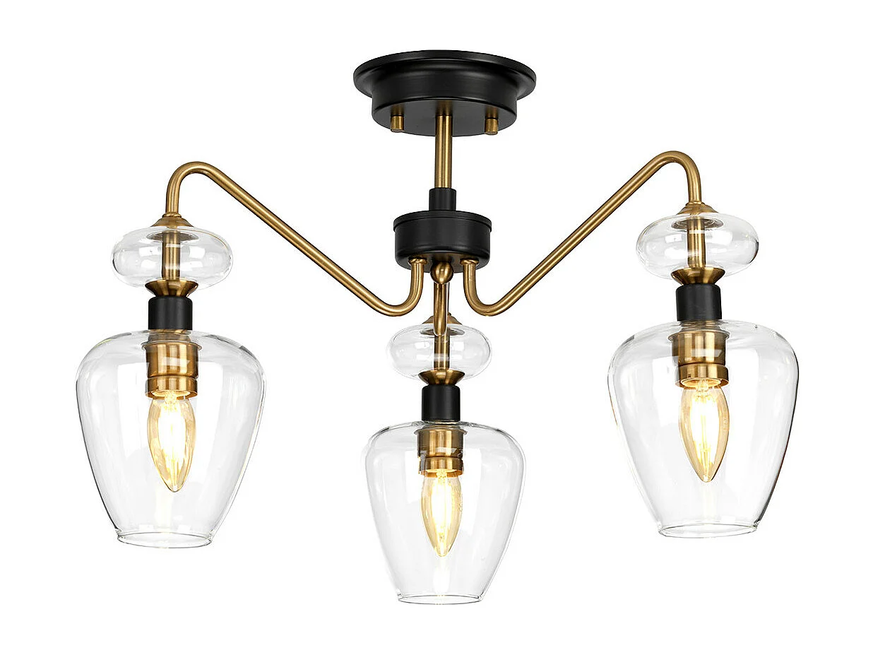 Armand 3 Light Semi Flush, Åldrad mässing, Glasskärm