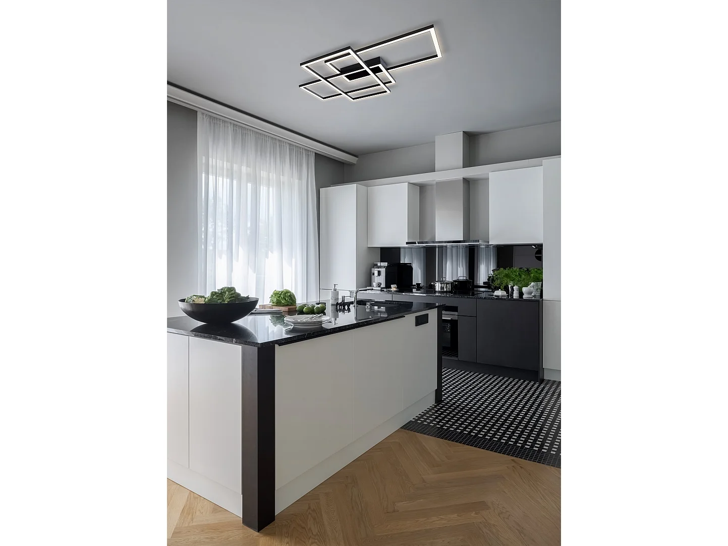 Line Lampada da soffitto quadrata a LED integrata nera