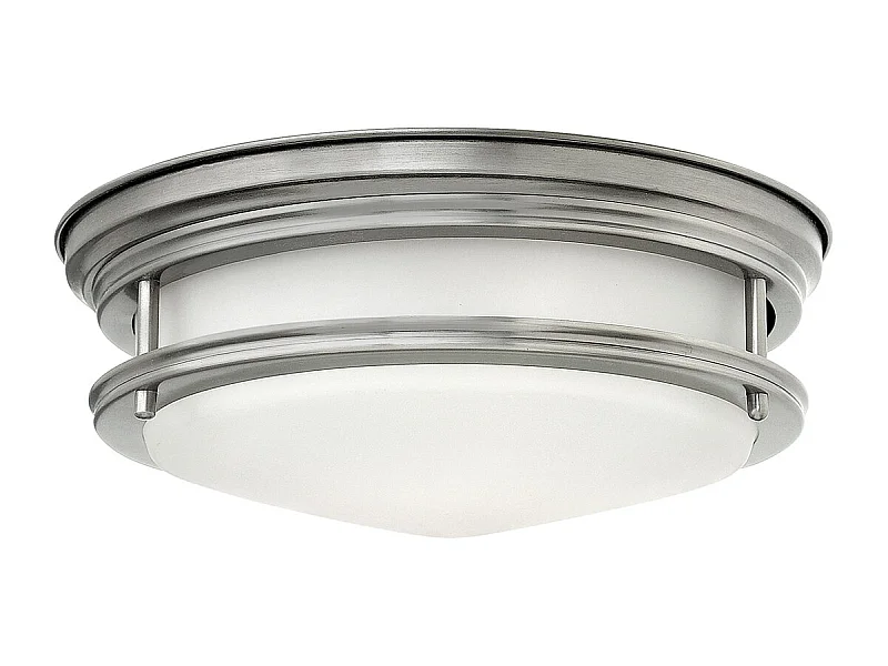 Hadrian Hinkley 2 licht Flush Mount Antique Nickel mit Opalglas IP44