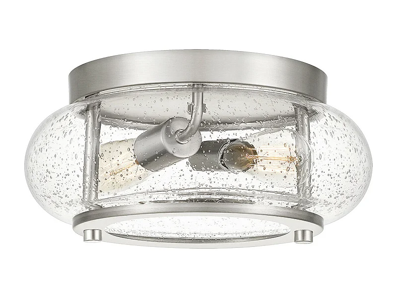 Elstead Trilogy 2 Light Flush Mount, Borstad Nickel, E27