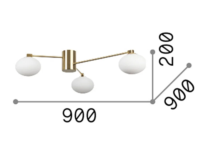 Ideal Lux HERMES Plafón Semi Empotrado 3 Luces Globe Multi Brazo Latón