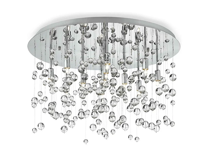 Ideal Lux Neve - Lámpara colgante de techo con 8 burbujas de vidrio soplado medio claro, cromo, G9