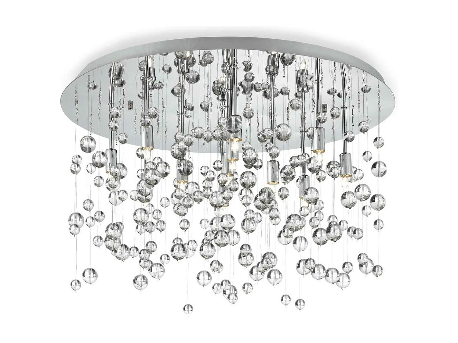 Ideal Lux Neve - Lámpara colgante de techo con 8 burbujas de vidrio soplado medio claro, cromo, G9