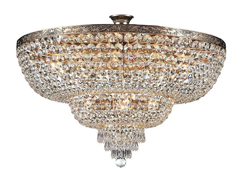 Palace Soffitto semi-incasso in oro antico e cristallo, 14 luci, E27