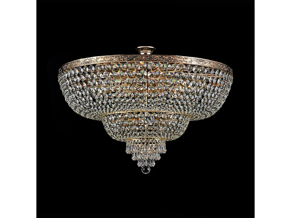 Palace Soffitto semi-incasso in oro antico e cristallo, 14 luci, E27