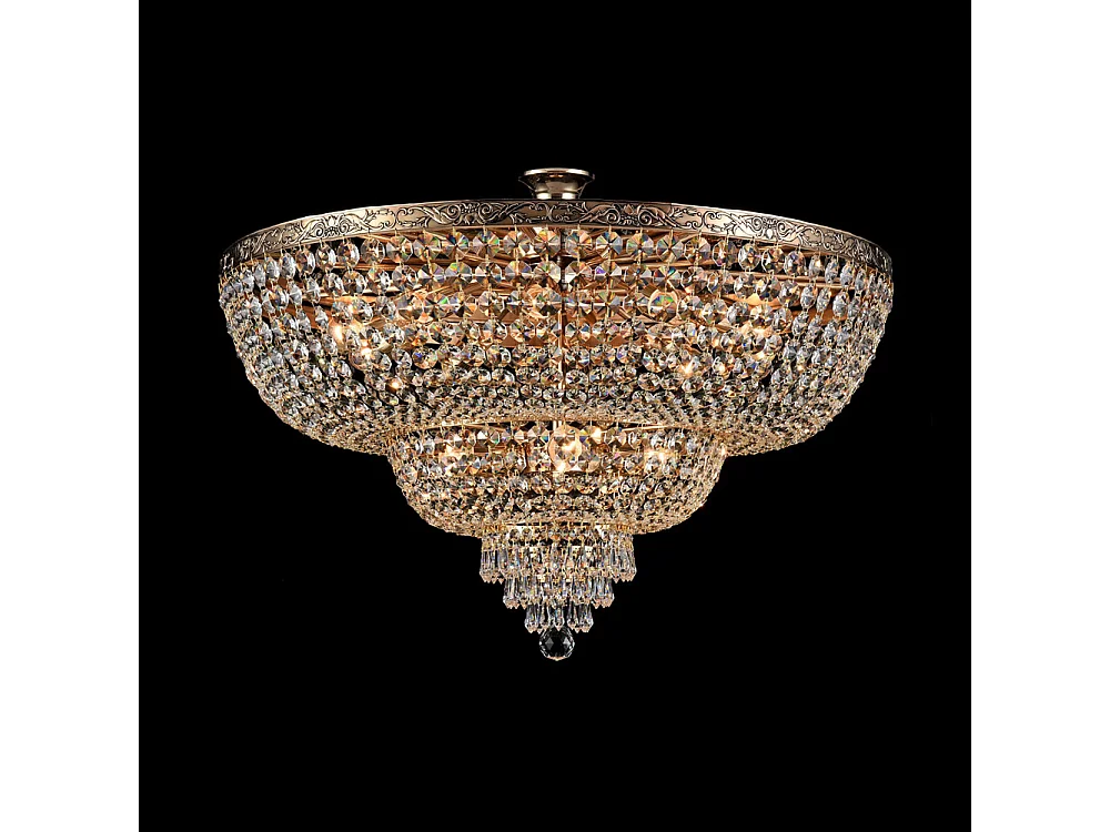 Palace Soffitto semi-incasso in oro antico e cristallo, 14 luci, E27