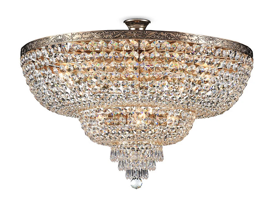 Palace Soffitto semi-incasso in oro antico e cristallo, 14 luci, E27