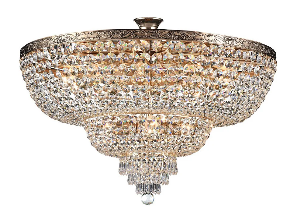 Palace Soffitto semi-incasso in oro antico e cristallo, 14 luci, E27