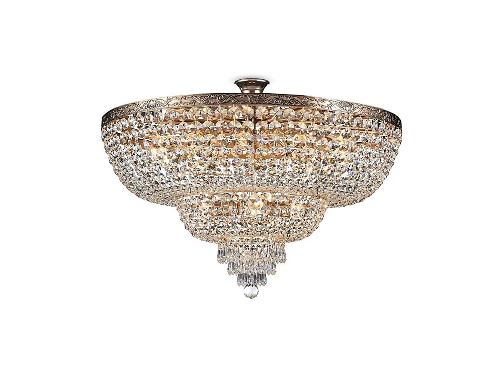 Palace Soffitto semi-incasso in oro antico e cristallo, 14 luci, E27